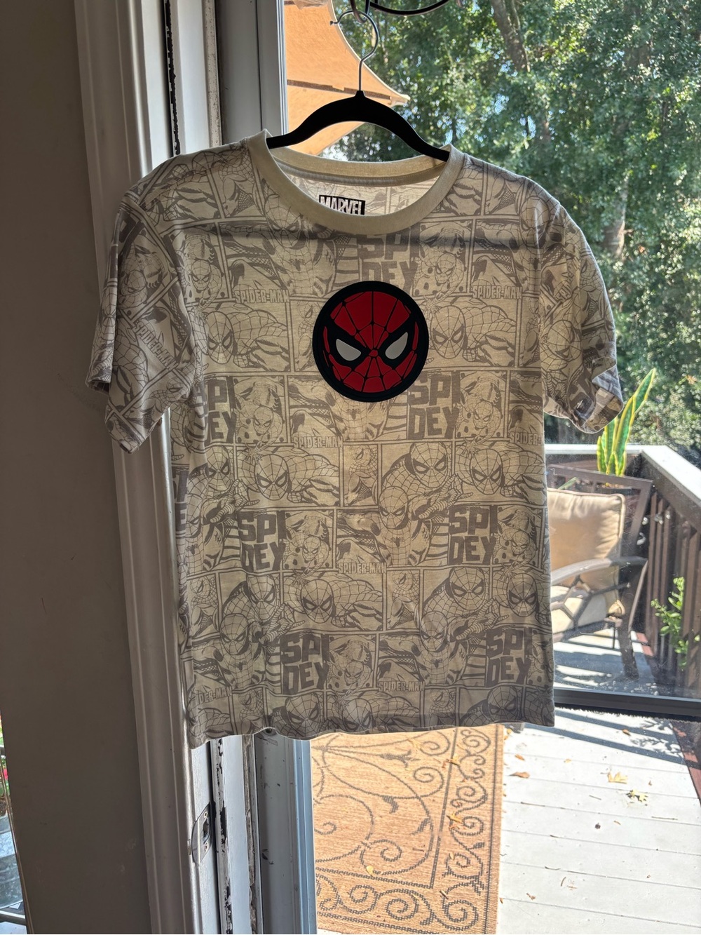 Spiderman Cream Graphic Tee with Red Spider Emblem